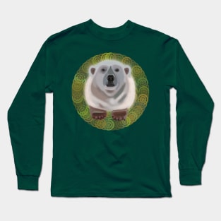 Polar Bear on saffron circular pattern Long Sleeve T-Shirt